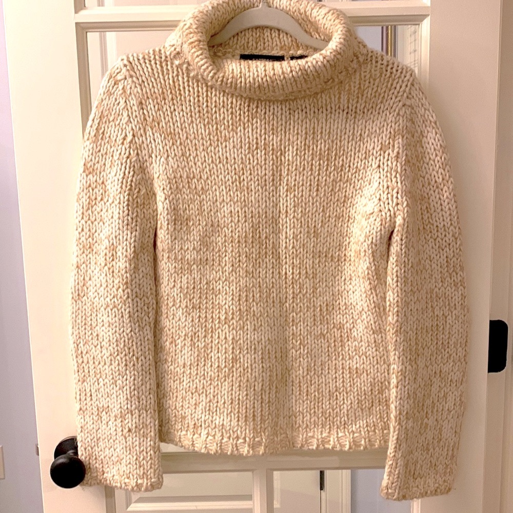 EXPRESS Loose Turtleneck Sweater Size L Ivory/Tan